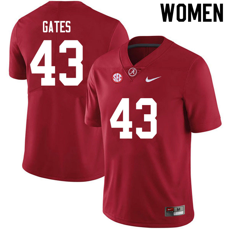 Women #43 A.J. Gates Alabama Crimson Tide College Football Jerseys Sale-Crimson